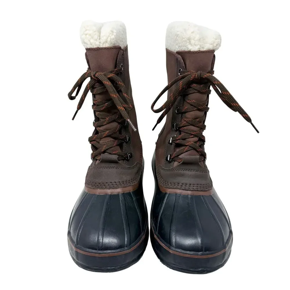 NWOB LL Bean Brown/Black Lace Up Snow Boots Size 13 Waterproof Duck Boot Style